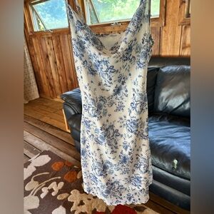 SHEIN Blue and White Floral Midi Dress